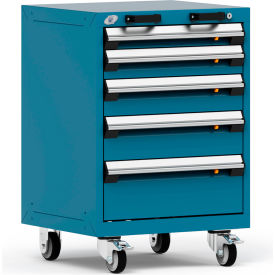 Heavy Duty Modular Mobile Cabinet, 5 Drawers, Everest Blue