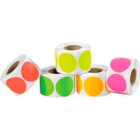 1" Dia. Round Labels with 5 Fluorescent Colors, 5000/Pack