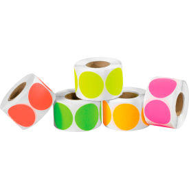 2" Diameter Inventory Circles, 5 Fluorescent Colors, 5 Rolls of 1000 Labels
