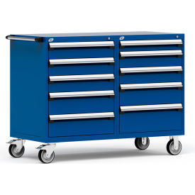 10 Drawer Heavy-Duty Double Mobile Modular Drawer Cabinet - 60"x27"x45-1/2" Avalanche Blue