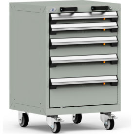 Heavy Duty Modular Mobile Cabinet, 5 Drawers, Light Gray