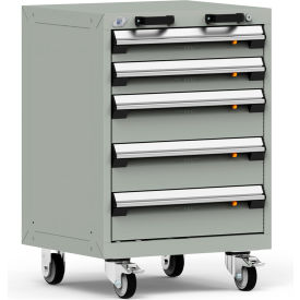 Heavy Duty Modular Mobile Cabinet, 5 Drawers, Light Gray