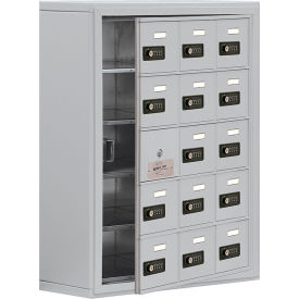 5-Tier 15 Door Phone Locker with Surface Combo Locks, 24"W x 9-1/4"D x 31"H, Gray, Assembled