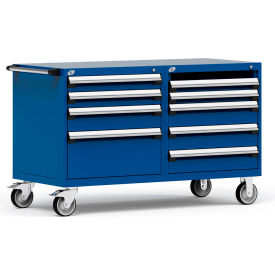 8 Drawer Heavy-Duty Double Mobile Modular Drawer Cabinet - 60"Wx27"Dx37-1/2"H Avalanche Blue