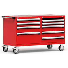 8 Drawer Heavy-Duty Double Mobile Modular Drawer Cabinet - 60"Wx27"Dx37-1/2"H Red