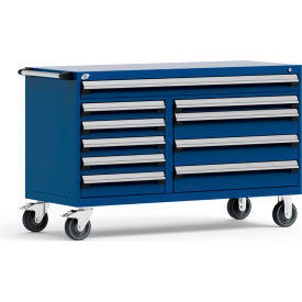 10 Drawer Mobile Multi-Drawer Cabinet - 60"Wx27"Dx37-1/2"H Avalanche Blue