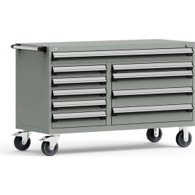 10 Drawer Mobile Multi-Drawer Cabinet - 60"Wx27"Dx37-1/2"H Light Gray
