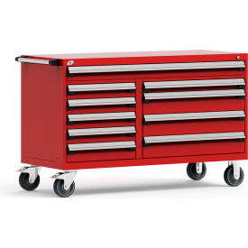 10 Drawer Mobile Multi-Drawer Cabinet - 60"Wx27"Dx37-1/2"H Red