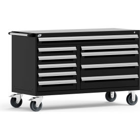 10 Drawer Mobile Multi-Drawer Cabinet - 60"Wx27"Dx37-1/2"H Black