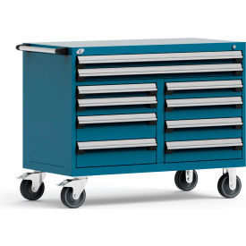 Mobile Cabinet, 10 Drawers, 48"W x 27"D x 37-1/2"H, Everest Blue