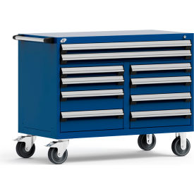 Mobile Cabinet, 10 Drawers, 48"W x 27"D x 37-1/2"H, Avalanche Blue
