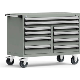 Mobile Cabinet, 10 Drawers, 48"W x 27"D x 37-1/2"H, Light Gray