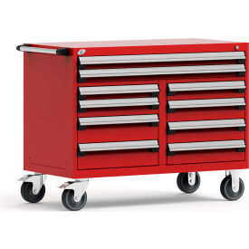Mobile Cabinet, 10 Drawers, 48"W x 27"D x 37-1/2"H, Red