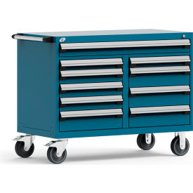 Mobile Cabinet, 10 Multi Drawers, 48"W x 27"D x 37-1/2"H, Everest Blue