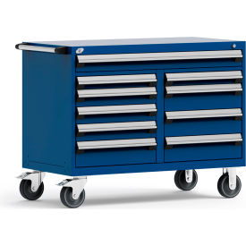 Mobile Cabinet, 10 Multi Drawers, 48"W x 27"D x 37-1/2"H, Avalanche Blue