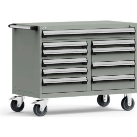 Mobile Cabinet, 10 Multi Drawers, 48"W x 27"D x 37-1/2"H, Light Gray