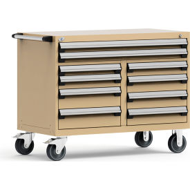 Mobile Cabinet, 10 Drawers, 48"W x 27"D x 37-1/2"H, Beige