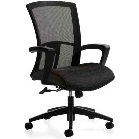 High Back Tilter Chair with Fixed "C" Arm with Black Mesh Back & Black Fabric