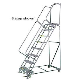 5 Step Stainless Steel Rolling Safety Ladder, 16"W x 14"D Top Step - Serrated Grating