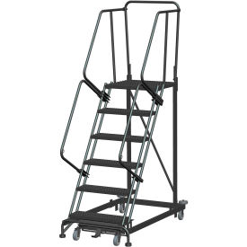 6 Step Extra Heavy Duty Steel Rolling Safety Ladder - Expanded Metal Tread
