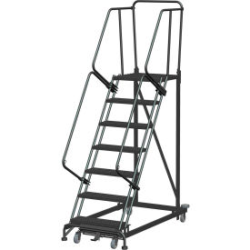 7 Step Extra Heavy Duty Steel Rolling Safety Ladder with Heavy Duty Serrated Grating