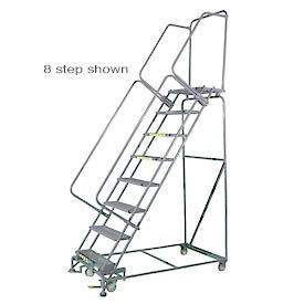 Stainless Steel Rolling Safety Ladder, 24"W x 21"D Top Step - Serrated Grating