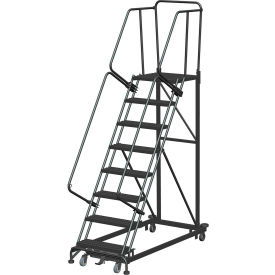 8 Step Extra Heavy Duty Steel Rolling Safety Ladder - Expanded Metal Tread