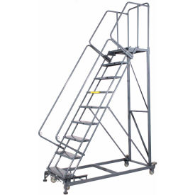9 Step Extra Heavy Duty Steel Rolling Safety Ladder - Perforated Tread