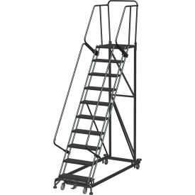 10 Step Extra Heavy Duty Steel Rolling Safety Ladder - Perforated Tread