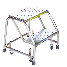 2 Step 16"W Stainless Steel Rolling Ladder - Perforated Tread - Without Rails