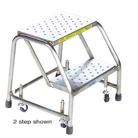 3 Step 24"W Stainless Steel Rolling Ladder - Perforated Tread - Without Rails