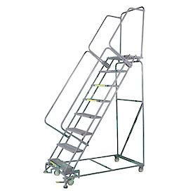 8 Step Rolling Safety Ladder, 16"W x 14"D Top Step - Serrated Grating