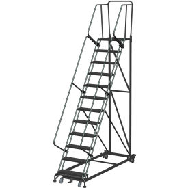 13 Step Extra Heavy Duty Steel Rolling Safety Ladder - Heavy Duty Serrated Grating