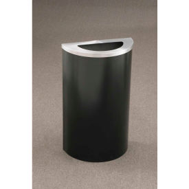 Steel Half Round Open Top Trash Can, 14 Gallon, Satin Black/Aluminum Lid