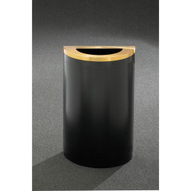 Steel Half Round Open Top Trash Can, 14 Gallon, Satin Black with Satin Brass Lid