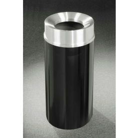 Steel Round Trash Can with Funnel Lid, 16 Gallon, Satin Black/Satin Aluminum