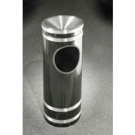 3 Gallon Ash/Trash Receptacle with Funnel Cover, Satin Black/Satin Aluminum Band - F1956-BK-SA