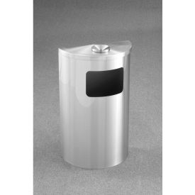 6 Gallon Half Round Ash/Urn Side Opening Waste Receptacle, Satin Aluminum