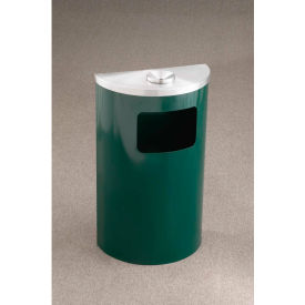6 Gal Half Round Ash/Urn Side Opening Waste Receptacle, Satin Black/Satin Aluminum