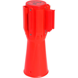 Traffic Cone Mount Retracting Belt Barrier, 10' Red/White Diagonal Stripe Belt