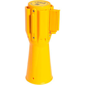 Yellow Traffic Cone Mount Retracting Belt Barrier, 10' Yellow/Black Diagonal Stripe Belt