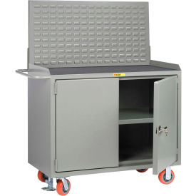 Mobile Service Workbench w/ Non Slip Vinyl Top, Shelf & Louvered Panel, 48"Wx24"D, Gray