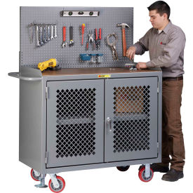 Mobile Service Workbench w/ 1/4" Hardboard Top, Panel & Center Shelf, 48"W x 24"D, Gray