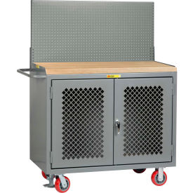 Mobile Service Workbench with Maple Square Edge Top & Pegboard Panel, 48"W x 24"D, Gray