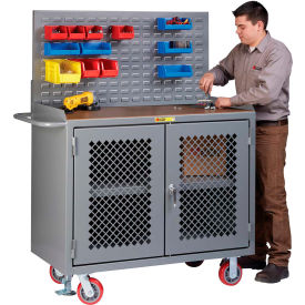 Clear View Mobile Service Bench w/ Center Shelf & 1/4" Hardboard Top, 48"W x 24"D, Gray