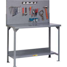 48"W x 30"D Fixed Height Workbench, Lower Shelf, Pegboard Panel