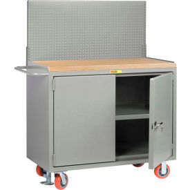 Mobile Workbench w/ Maple Square Edge Top & Pegboard Panel, 48"W x 24"D, Gray