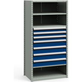 Steel Shelving 37-5/8"Wx24"Dx75"H Closed 5 Shelf 7 Drawer Gray With Blue Drawers