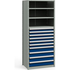 Steel Shelving 37-5/8"Wx24"Dx87"H Closed 5 Shelf 10 Drawer Gray With Blue Drawers