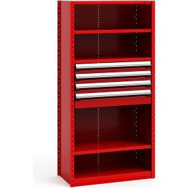 Steel Shelving 37-5/8"Wx18"Dx75"H Closed 5 Shelf 4 Drawer Red